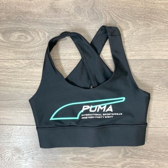 Puma Evide Womens Running Top Sports Bra Cropped Activewear Gym Black Size XS - Picture 2 of 9